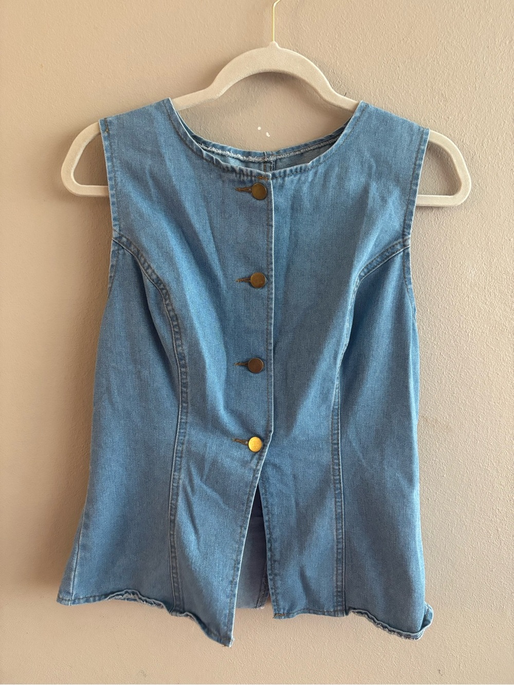 SHEIN Light Blue Denim Button-Up Sleeveless Vest Top Medium
